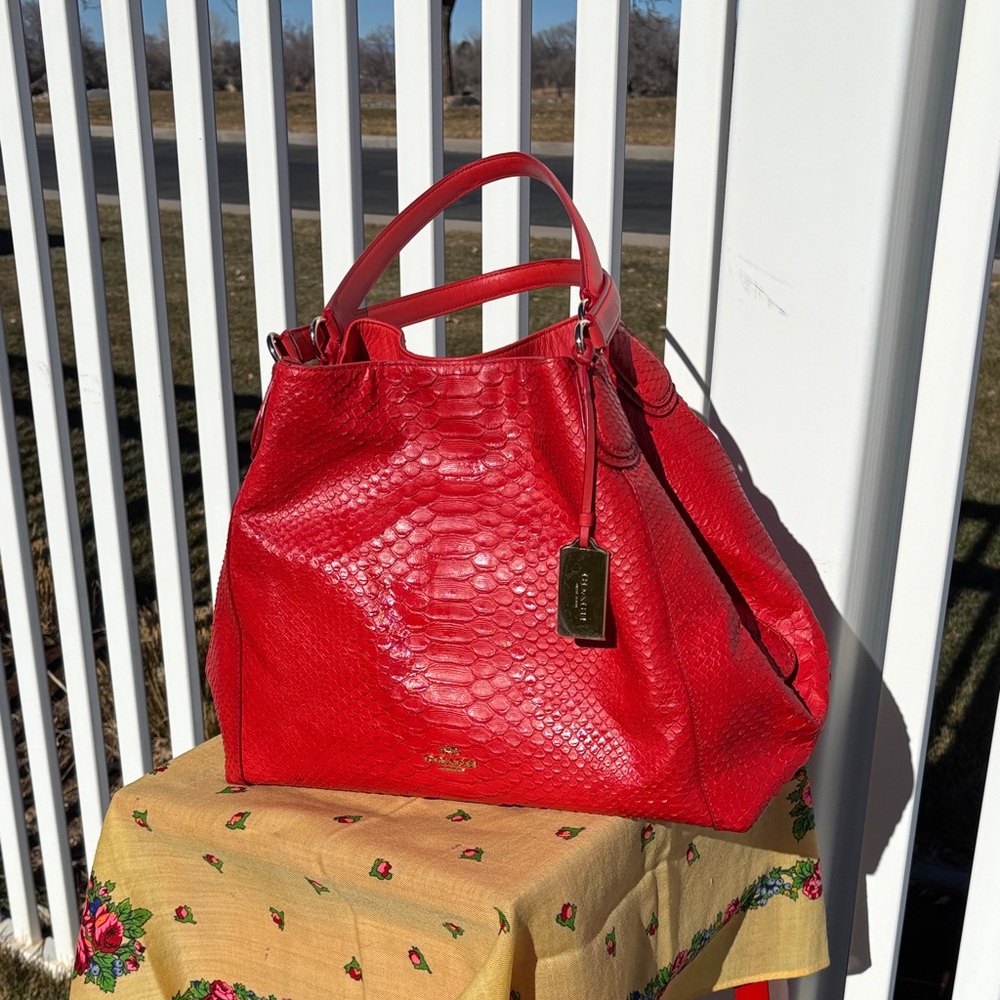 Coach Edie Python Handbag EUC, Color Watermelon - image 1